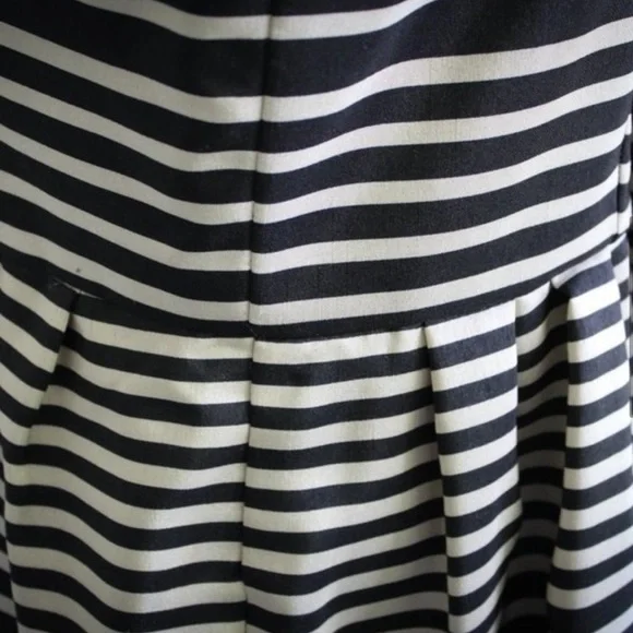 Feminine and Fabulous! Black and Ivory Striped Taylor Dress - Picture 7 of 11